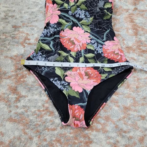 Eidon Black One Piece Swimsuit‎ with Peony Pattern - Size Small - Picture 4 of 7